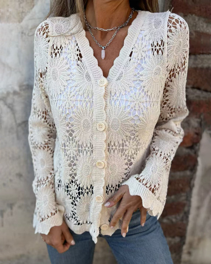 Sienna & Harper™ – Lace Cardigan with V-Neck and Long Sleeves