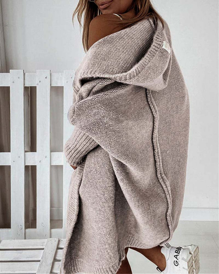 Sienna & Harper™ – Cozy Solid Color Hooded Cardigan with Whimsical Bat Pattern