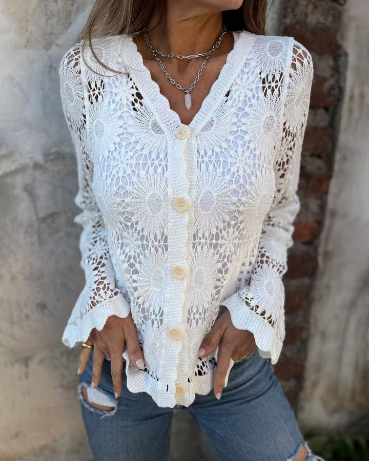 Sienna & Harper™ – Lace Cardigan with V-Neck and Long Sleeves