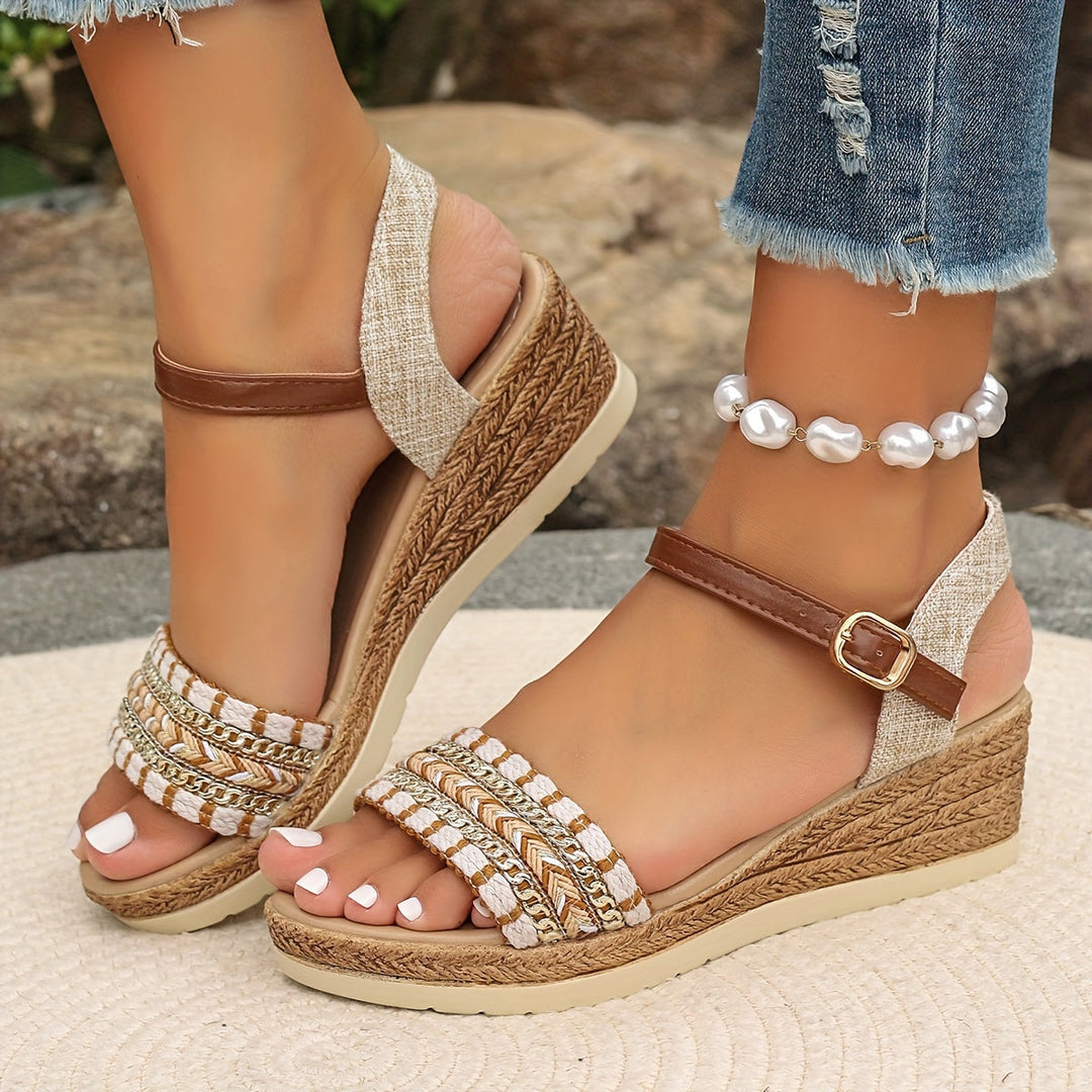 Sienna & Harper™  | Boho Woven Wedge Sandals