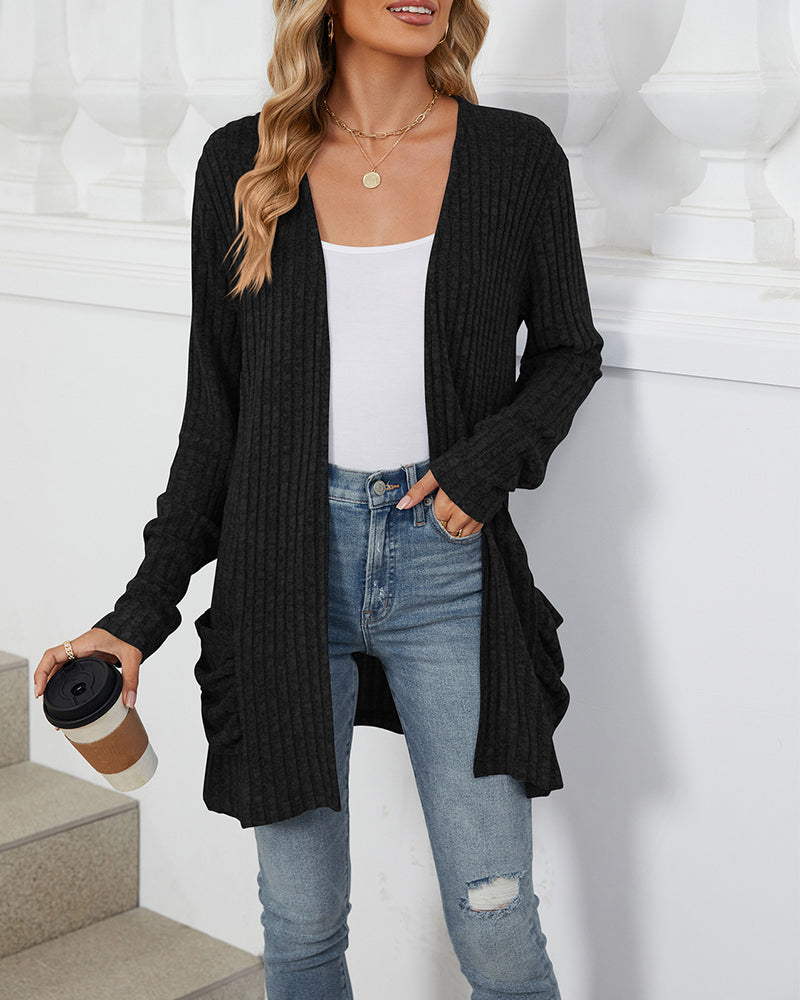 Sienna & Harper™ – Cozy Knit Long Sleeve Cardigan with Contrast Color Pockets