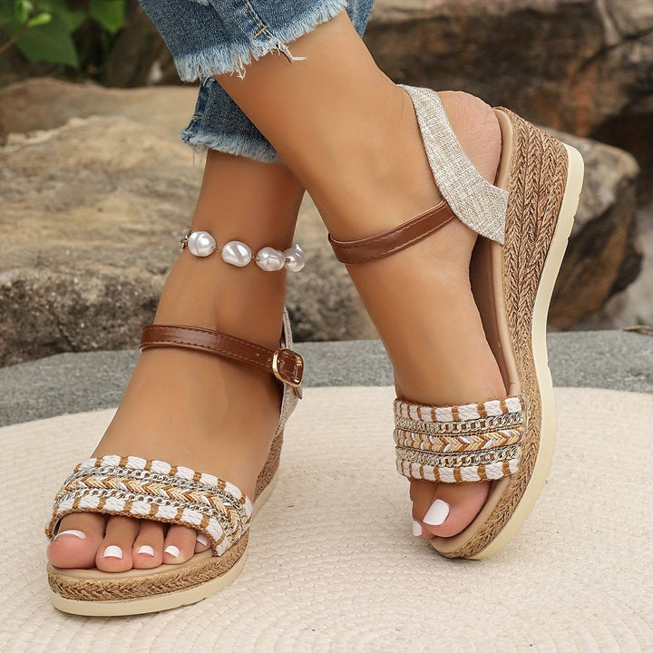 Sienna & Harper™  | Boho Woven Wedge Sandals