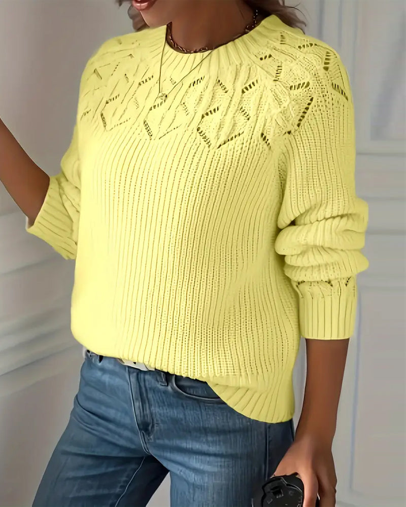 Sienna & Harper™ – Cozy Knit Long Sleeve Sweater with Stylish Cut-Outs