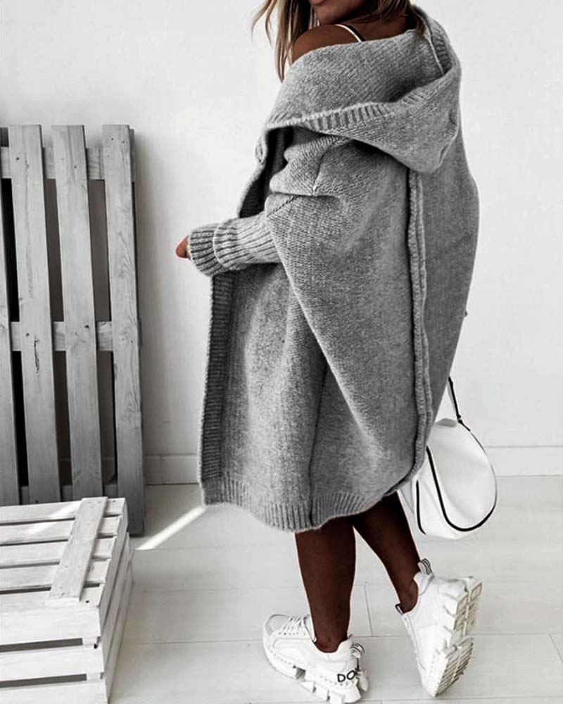 Sienna & Harper™ – Cozy Solid Color Hooded Cardigan with Whimsical Bat Pattern