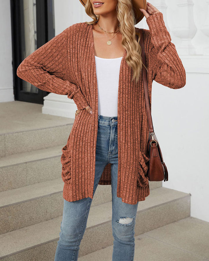 Sienna & Harper™ – Cozy Knit Long Sleeve Cardigan with Contrast Color Pockets