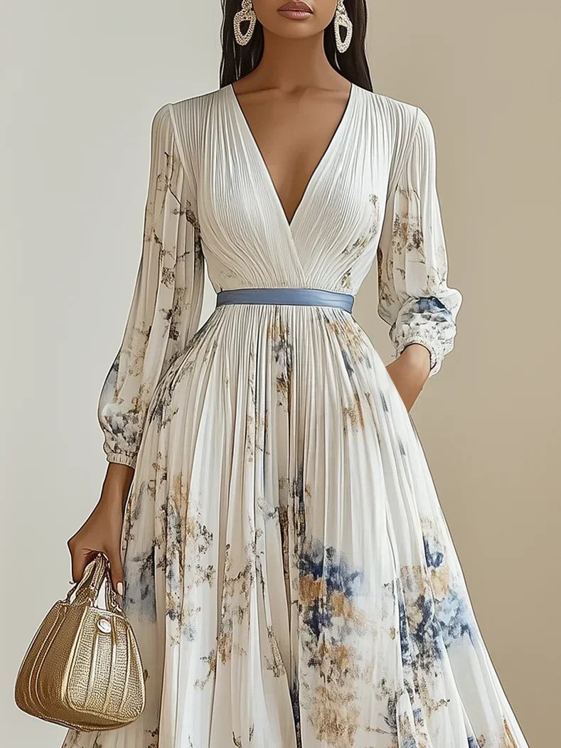 Sienna & Harper™ | Chic V-Neck Puff Sleeve Maxi Dress