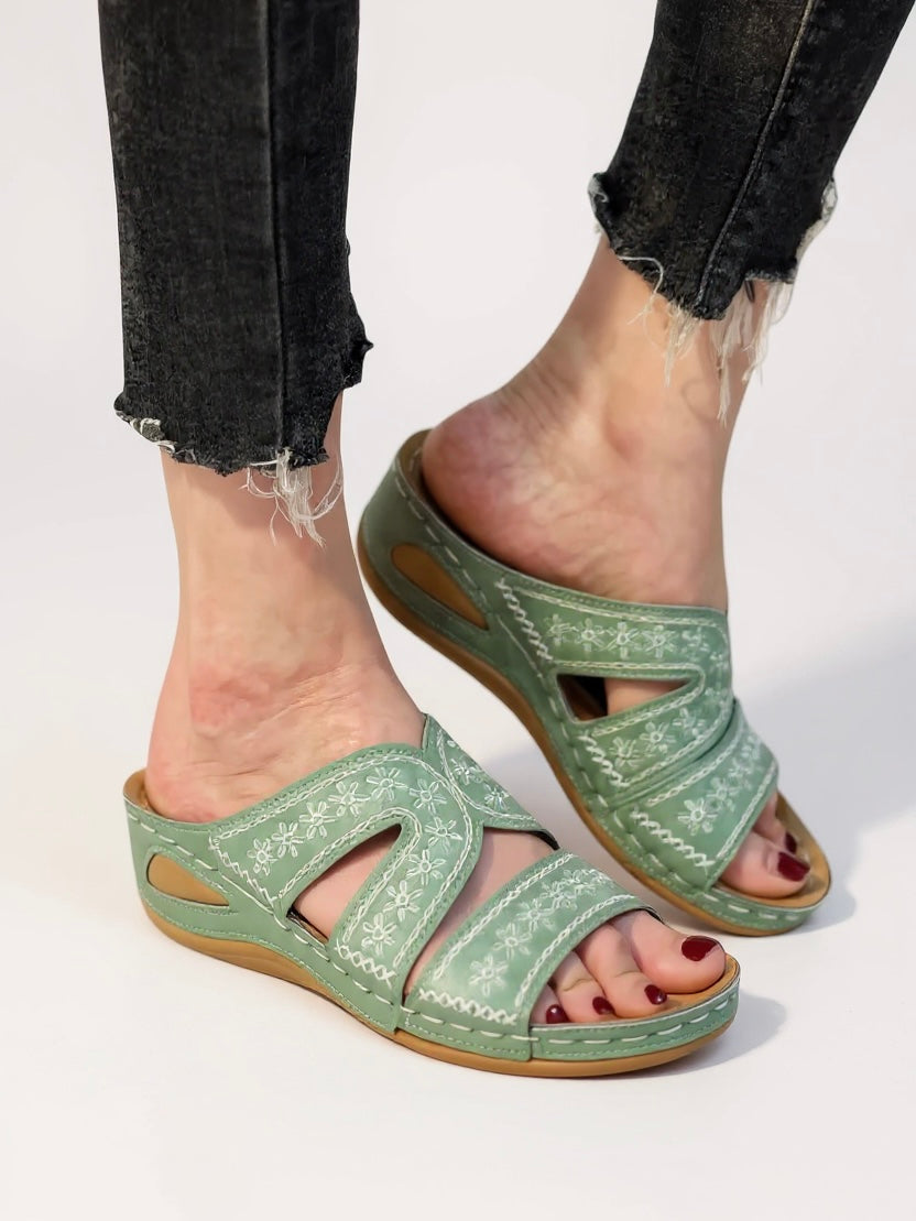 Sienna & Harper™  | Embroidered Slide Sandals