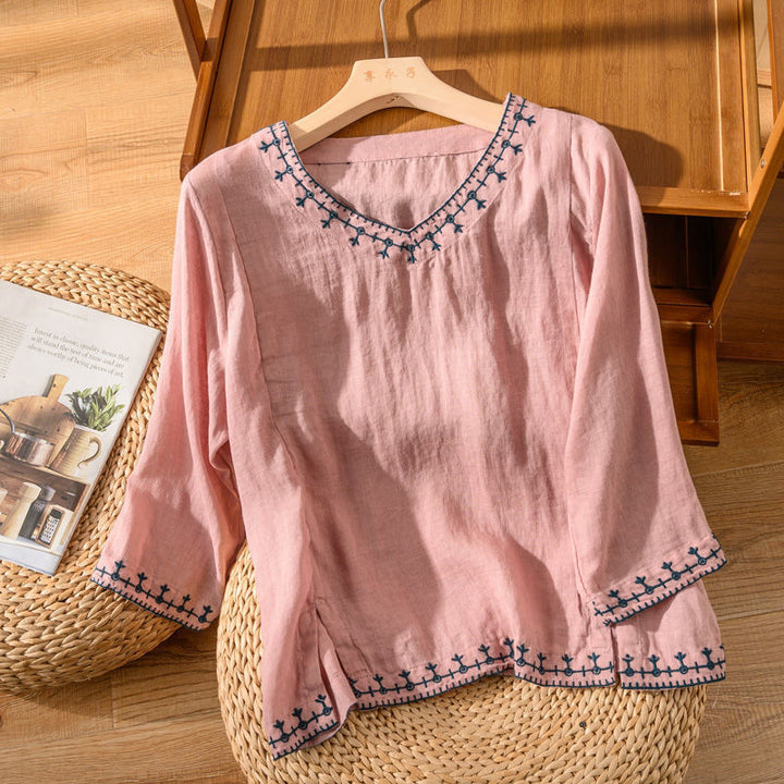 Sienna & Harper™ | Embroidered V-Neck Blouse