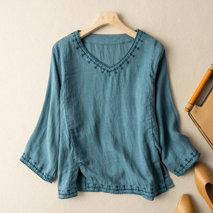 Sienna & Harper™ | Embroidered V-Neck Blouse