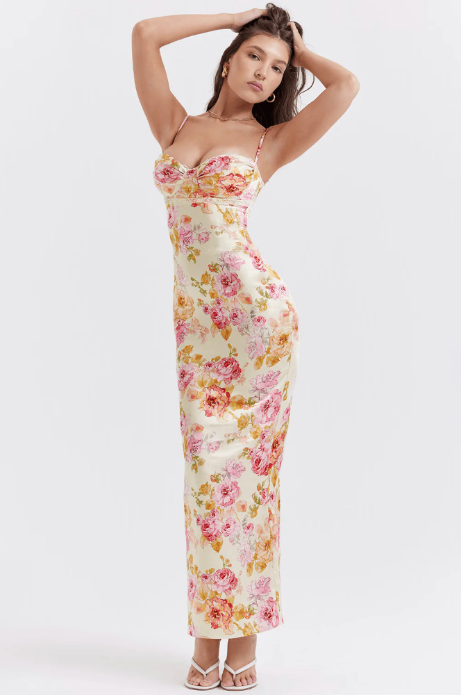 Sienna & Harper™ | Enchanting Spaghetti Strap Floral Midi Dress