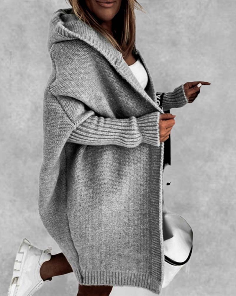 Sienna & Harper™ – Cozy Solid Color Hooded Cardigan with Whimsical Bat Pattern