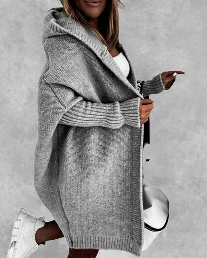 Sienna & Harper™ – Cozy Solid Color Hooded Cardigan with Whimsical Bat Pattern