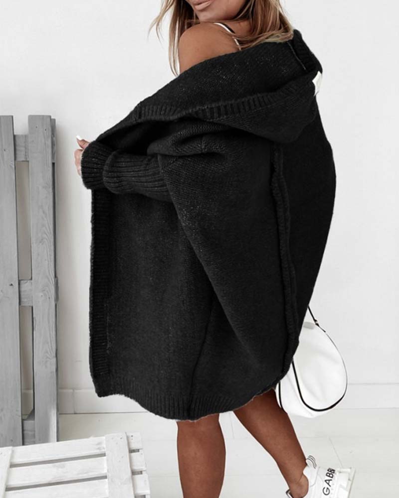 Sienna & Harper™ – Cozy Solid Color Hooded Cardigan with Whimsical Bat Pattern